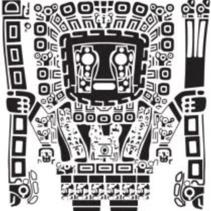 MACLAS LOGO: Black-and-white rendering of the central figure of the gate at Tiwanaku, Bolivia